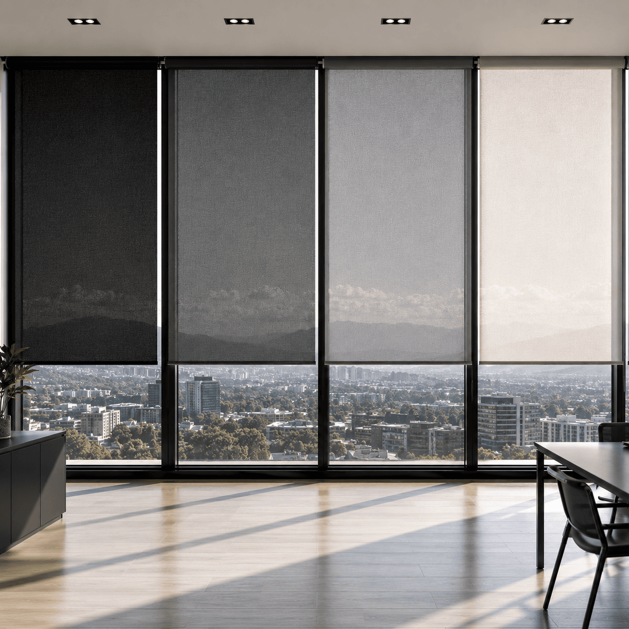 Solar screen fabric shown in context within its side guide